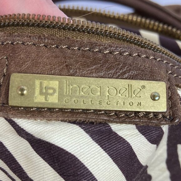 Linea Pelle Dylan Leather Tote Brown Medium Shoulder Back Pockets Tan Beige Bag - Picture 4 of 12